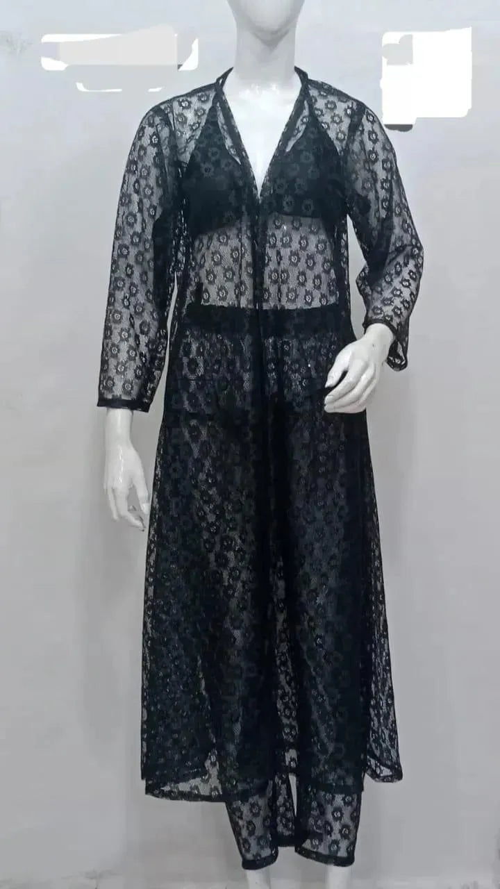 💖 4 Pcs Women’s Stitched Silk Lace-Work Night Gown Set 💖