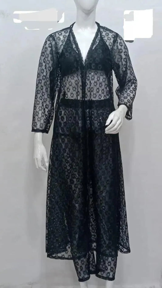 💖 4 Pcs Women’s Stitched Silk Lace-Work Night Gown Set 💖